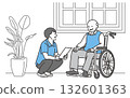 圖：一位坐在輪椅上的老人正在和護理人員交談 132601363
