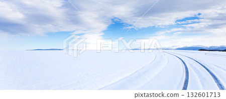 Snow-covered icy roads in Biei, Hokkaido, in winter Snow-covered icy roads in Biei, Hokkaido, in winter 132601713