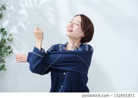 A woman in pajamas who woke up in the morning A woman in pajamas who woke up in the morning 132601851