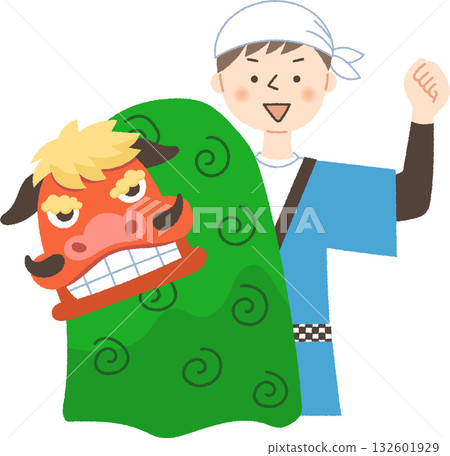 Lion dance and a man wearing a haori coat Lion dance and a man wearing a haori coat 132601929