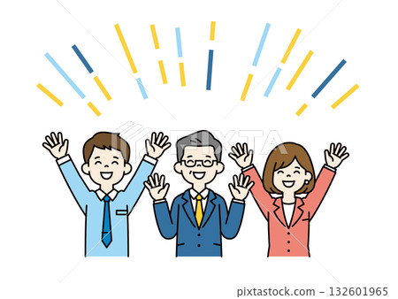 一組不同年齡層的商人歡呼雀躍的上半身向量插圖素材（彩色） 132601965
