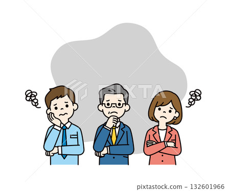An elderly manager and a young male and female employee, bothered by their arms folded, upper body vector illustration set_color An elderly manager and a young male and female employee, bothered by their arms folded, upper body vector illustration set_color 132601966