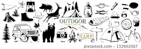 [Vector Illustration] Outdoor Material Collection | Camping and Hiking Set 132602087