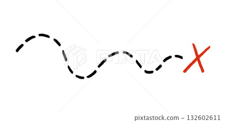 Old pirate treasure map. Dashed line and red X sign on travel map. Path to treasure and gold location. Old pirate letter. Vector illustration isolated on white background Old pirate treasure map. Dashed line and red X sign on travel map. Path to treasure and gold location. Old pirate letter. Vector illustration isolated on white background 132602611