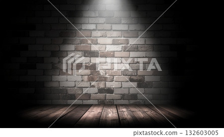 Black brick wall and spotlight - AI-generated material 132603005