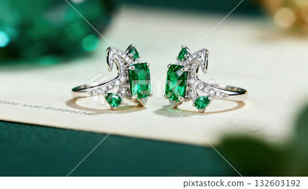 Elegant luxury emerald jewel earring with beautiful aesthetic. green precious diamond gemstone accessory for fashion 132603192