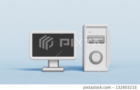 Desktop Computer and Monitor Setup Mock up. 3D Rendering. 132603218