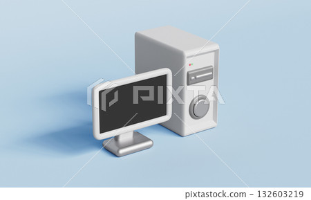 Desktop Computer and Monitor Setup Mock up. 3D Rendering. 132603219