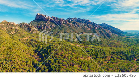 Mountain landscape in the morning. View of Montserrat mountain near Barcelona city. Spain Mountain landscape in the morning. View of Montserrat mountain near Barcelona city. Spain 132603450