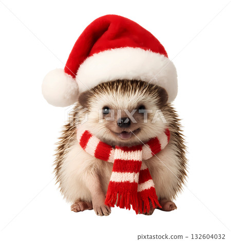 Cute hedgehog in Christmas  132604032