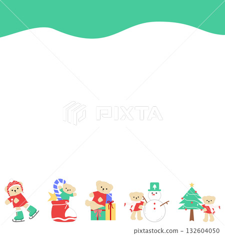 Cute Winter Teddy Bear and Snow Scene Digital Note Paper, Christmas Holiday Stationery 132604050