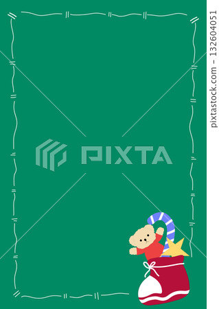 Cute Teddy Bear in Christmas Stocking Vertical Frame, Festive Holiday Background Template 132604051