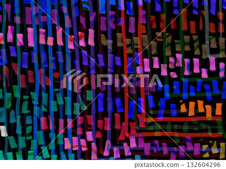 Night club or cyberpunk hand drawn patterns neon color overlay abstract texture background 132604296