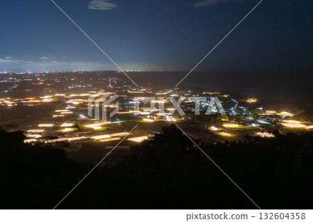 Aichi Prefecture: Illuminated chrysanthemums and a glowing greenhouse at night Aichi Prefecture: Illuminated chrysanthemums and a glowing greenhouse at night 132604358
