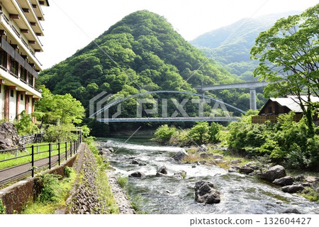 日光市川路溫泉:男鹿川、河畔步道和山脈 日光市川路溫泉:男鹿川、河畔步道和山脈 132604427