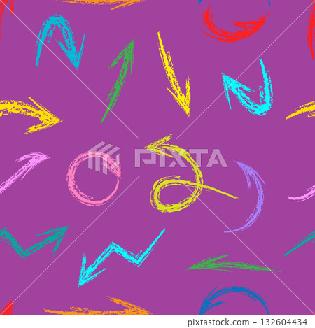 Seamless pattern with color hand-drawn arrows on purple background. 132604434
