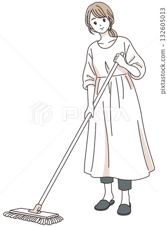 A woman cleaning with a mop 132605013