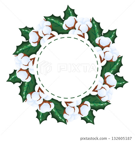 Winter Cotton and Holly Wreath Round Frame Winter Cotton and Holly Wreath Round Frame 132605187
