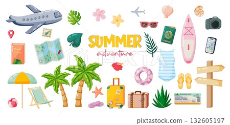 Big Set of Summer Travel and Vacation Elements 132605197