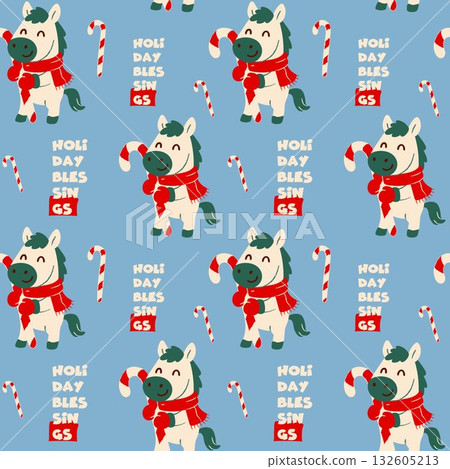 Cute Christmas Horse Pattern with Candy Cane 132605213