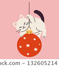 Cute White Cat Hanging on Christmas Ornament 132605214