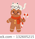 Cute Gingerbread Man with Cat and Candy Cane 132605215