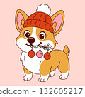 Cute Corgi Dog Wearing Hat with Christmas Ornaments 132605217