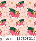 Cute Holiday Corgi and Tree in Pink Sleigh Pattern 132605218