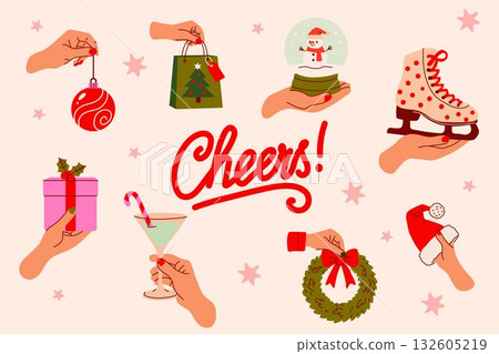 Cheerful Christmas Composition with Holiday Symbols 132605219