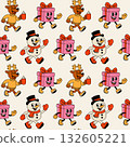 Retro Christmas Pattern with Snowman, Reindeer and Gifts 132605221