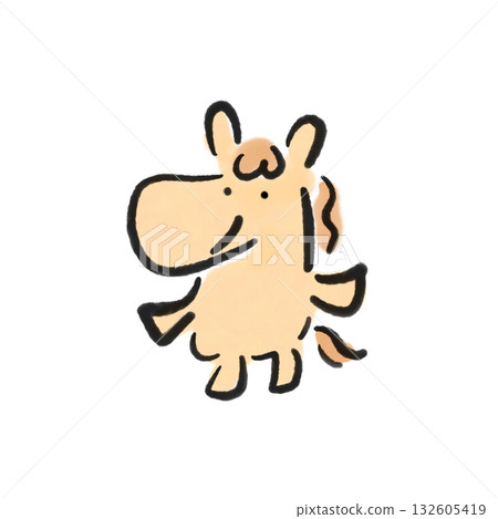 Cute smiling horse in ink painting, New Year's material, hand-drawn 132605419