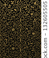 Gold arabesque pattern image on black background 132605505