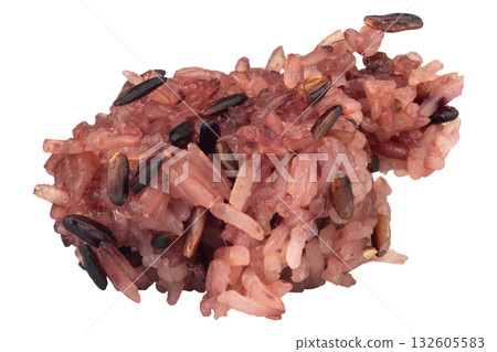 Black sticky rice piece on white background Black sticky rice piece on white background 132605583