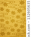 Autumn leaves and flowing water pattern image on gold background 132605635