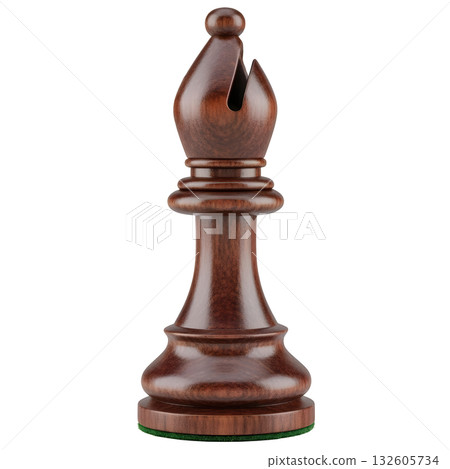 Single dark brown walnut wood chess bishop piece. powerful and elegant symbol of strategy in classic game 132605734