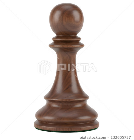 Solitary brown chess pawn piece, classic figure of strategy. Walnut wood game piece standing ready for move Solitary brown chess pawn piece, classic figure of strategy. Walnut wood game piece standing ready for move 132605737