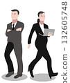一位雙臂交叉的商人，一位帶著筆記型電腦的職業婦女。 132605748