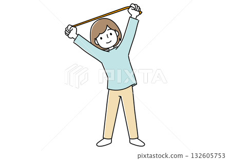 一名女子用橡皮筋拉伸側腰 132605753