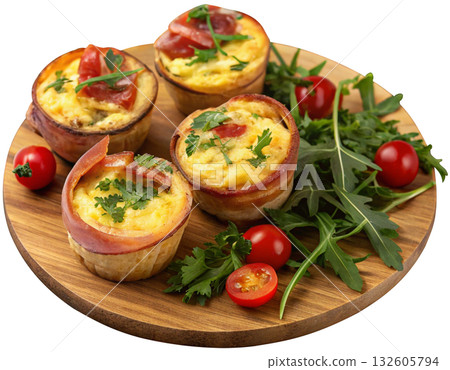 tasty egg muffins wrapped in crispy bacon tasty egg muffins wrapped in crispy bacon 132605794