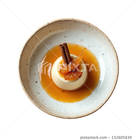 Gourmet cinnamon cremeux dessert with toffee sauce and candied orange zest. delicious and elegant sweet food 132605830