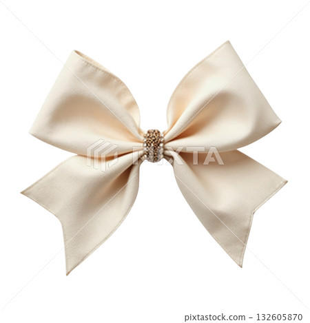 Elegant cream satin hair bow accessory. beautiful ornament with pearl jewelry for charming and classic style 132605870