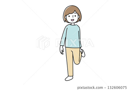 一名女子伸展大腿前側 132606075