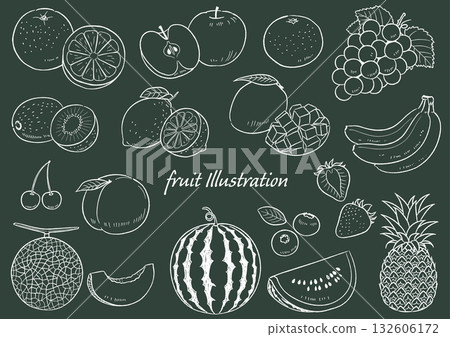 Hand-drawn fruit set line drawing_chalkboard style_vector illustration Hand-drawn fruit set line drawing_chalkboard style_vector illustration 132606172