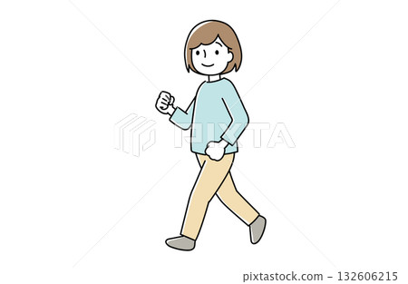 一位女士邁著大步，精神抖擻地走著。 132606215