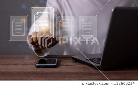 Young man with laptop hand touching to sign a Online Business Contract, Contract signing, Young man with laptop hand touching to sign a Online Business Contract, Contract signing, 132606234