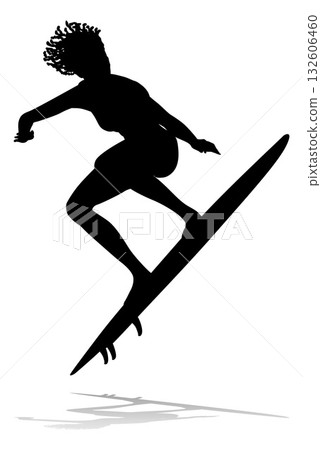 Woman Surfer Surfboard Female Surfer Silhouette Woman Surfer Surfboard Female Surfer Silhouette 132606460