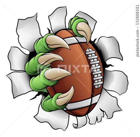 American Football Ball Claw Monster Animal Hand 132606581