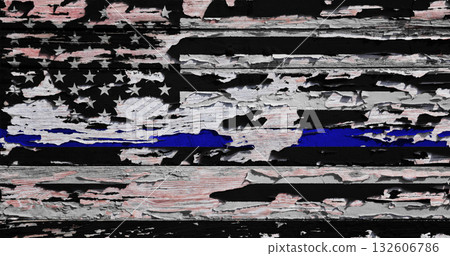 Police thin blue line flag painted on a wooden board Police thin blue line flag painted on a wooden board 132606786