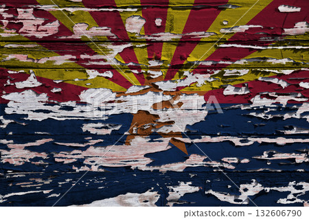 Flag of Arizona painted on a wooden board Flag of Arizona painted on a wooden board 132606790