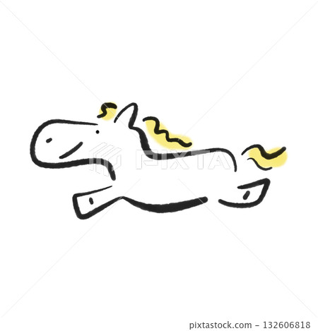 Smiling white horse running dash New Year's material hand-drawn ink painting 132606818